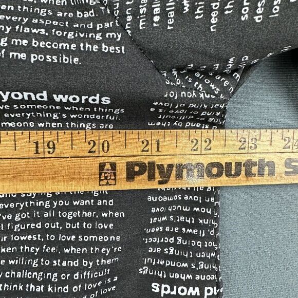 Spoon Jeans Tunic Top Women L Black Allover Script Empowerment Button Up Shirt* - Picture 11 of 12